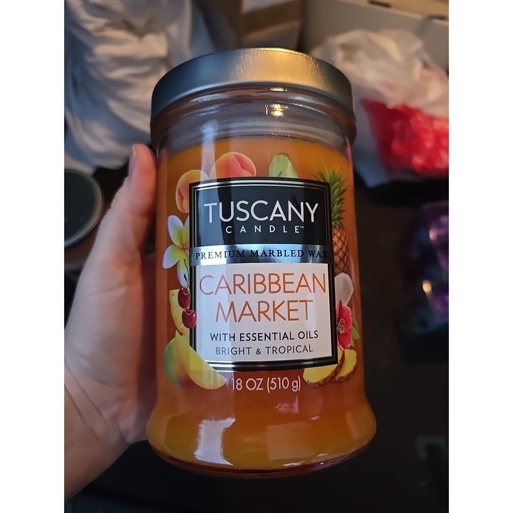Tuscany Jar Candle Marbled Wax Caribbean Market 18 OZ Bright & Tropical New